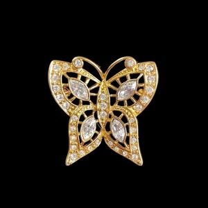 Vintage MONET Butterfly Gold Tone Rhinestones Brooch Pin Signed